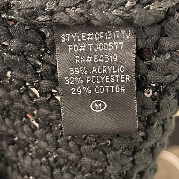 NWT EYN Womens Black Crochet Cardigan Sweater metallic size medium hidden snaps - Picture 5 of 7